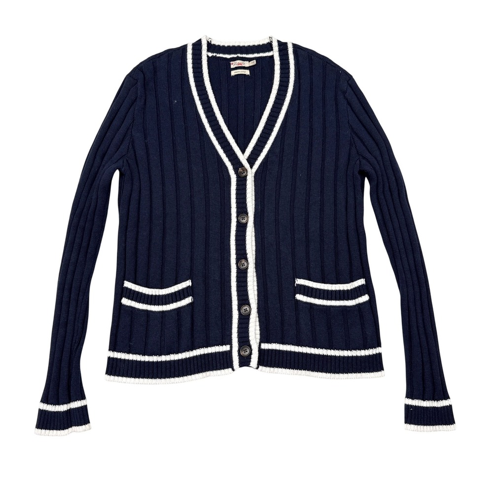 Faherty Game Set Cardigan Sweater Womens Small Navy Tenniscore Academia Preppy